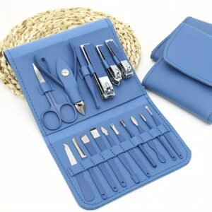 16 Pcs High Quality Stainless Steel Color Coated Manicure Pedicure Set With Leather Case