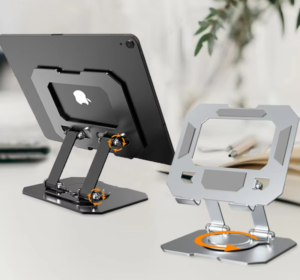 360° Rotating Metal Tablet & Mobile – Adjustable, Foldable, And Portable Desk Mount With Cooling Design For Phones, Tablets, And Small Devices, Device Cooling Stand | Stainless Steel Stand, Tablet Holder Stand